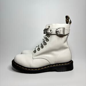 Dr. Martens 1460 Pascal Women's Chain Leather Lace Up Boots in White Sendal